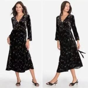 Johnny Was Stardust Velvet Midi Wrap Dress Size Large